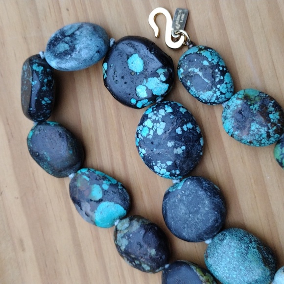 VINTAGE Kenneth Jay Lane Turquoise Nugget Chunky Gemstone Necklace - Picture 11 of 12